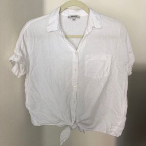 Madewell White Tie Front Short Sleeve Button Down